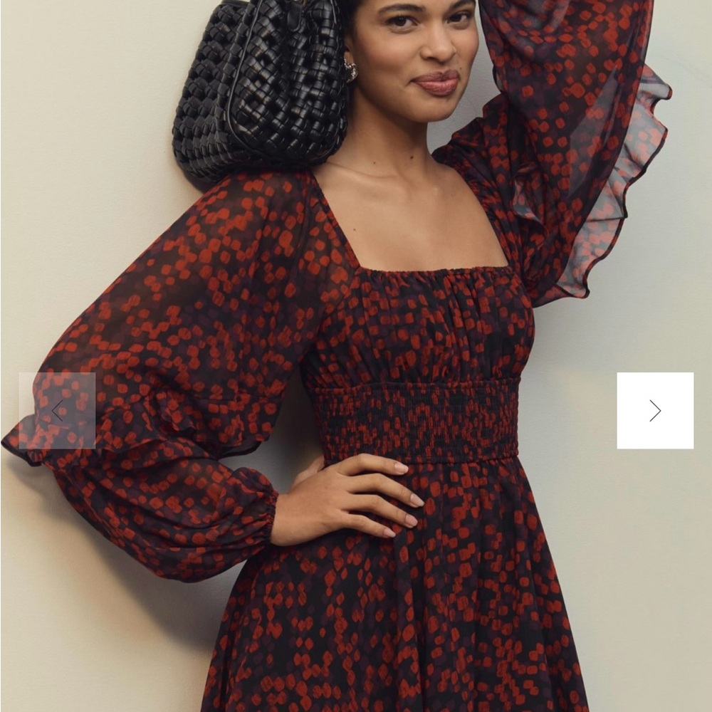 Elegant Red and Black Floral Dress
